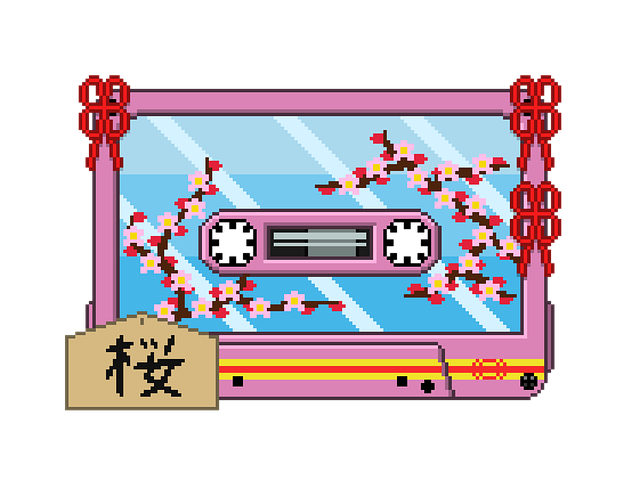 Free pixel cassette sakura illustration