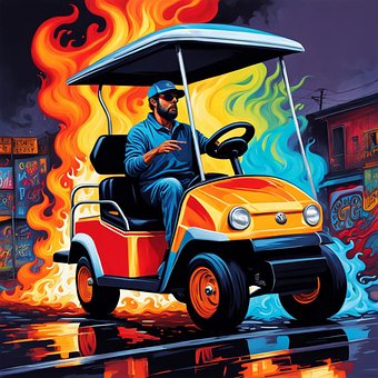 Free Golf Cart Cart On Flames illustration and picture