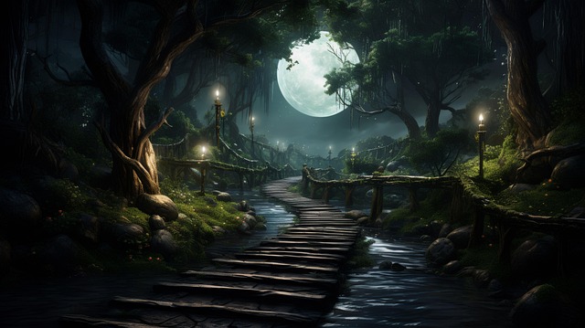 Free abandoned path forest night illustration