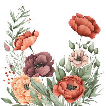 Bloem, Bloemen, Kader, Grens, Waterverf