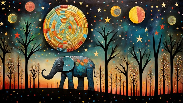 Free whimsy elephant starry night art elephant illustration illustration