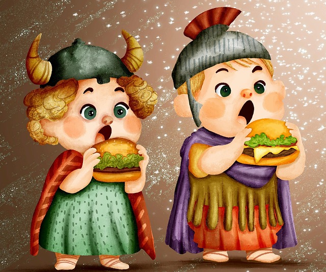Free whimsical toddler hamburger illustration