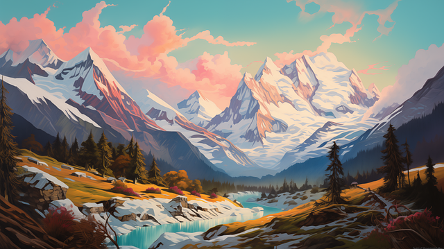 Download free HD stock image of Ai Generated Mountain Free ai generated mountain river illustration
