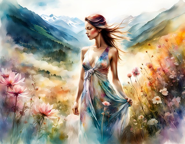 Ai Generiert, Frau, Kleid, Natur, Blumen