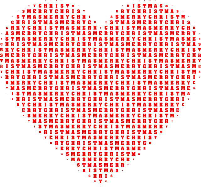 Free merry christmas heart typography vector