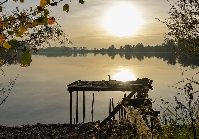 Verlassen, Alt, See, Steg, Herbst, Natur