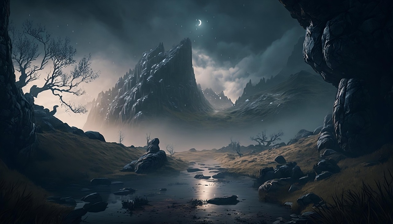 Free ai generated swamp mountain illustration