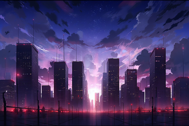 Free ai generated skyline anime illustration