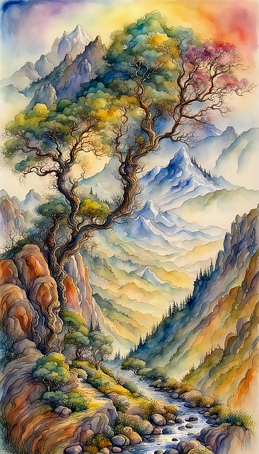 Free ai generated mountain tree illustration