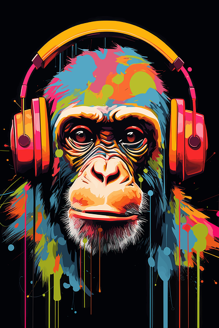 Free ai generated monkey headphones illustration