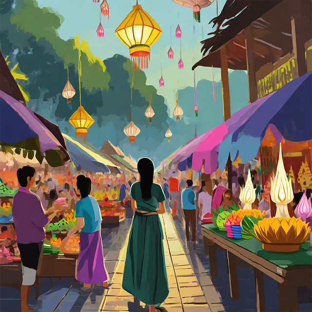 Free ai generated market bustling illustration