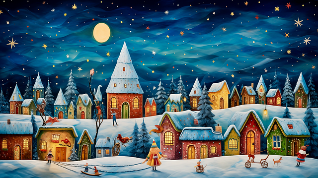 Ai Generado, Pueblo, Casas, Navidad