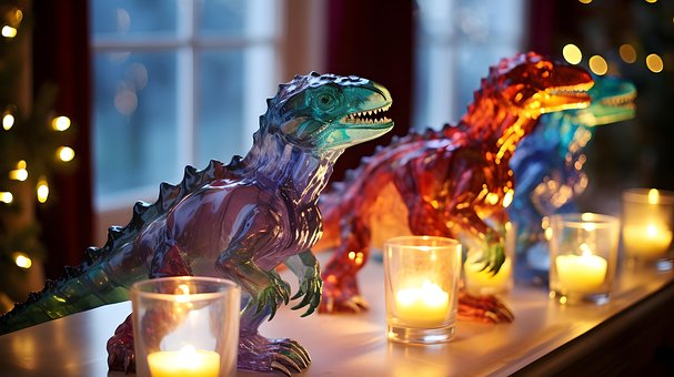 Ai Generado, Dinosaurio, Velas, Vidrio