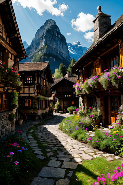 Free village alpine mountains illustration