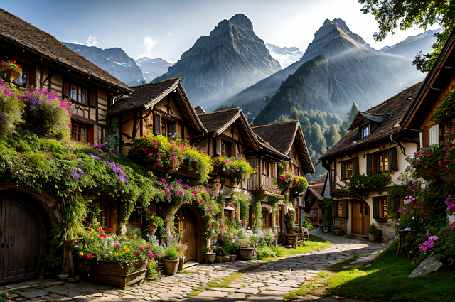 Free village alpine mountains illustration