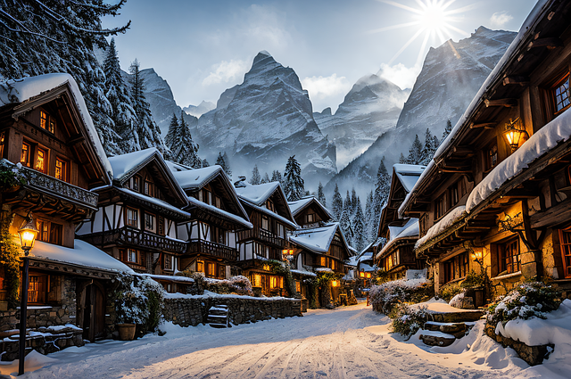 Free village alpine mountains illustration