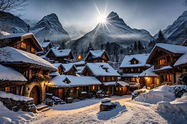 Free village alpine mountains illustration