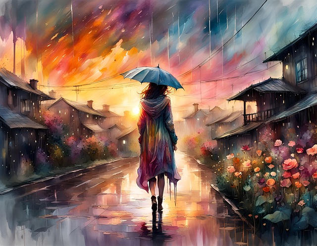 Free ai generated woman rain illustration