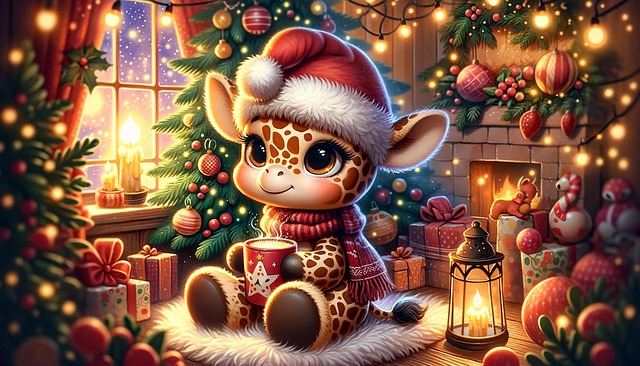Free ai generated christmas giraffe illustration