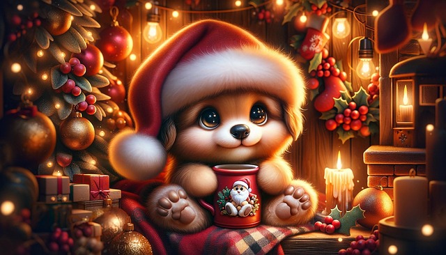 Free ai generated christmas puppy illustration
