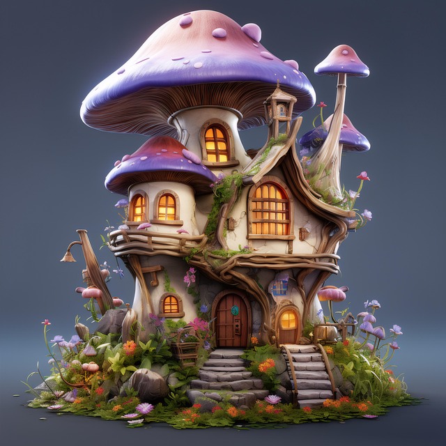 Free ai generated mushroom fairy house illustration