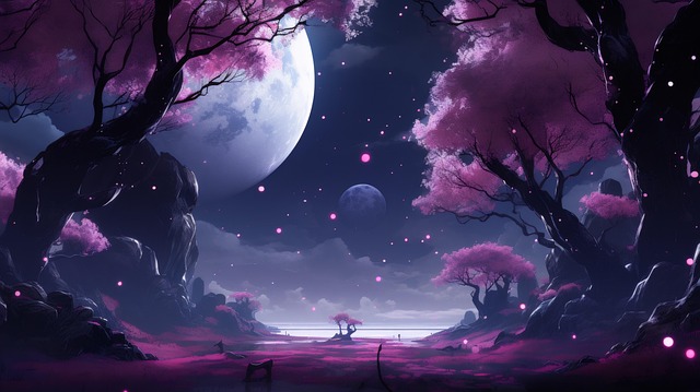 Free ai generated trees moonlight illustration