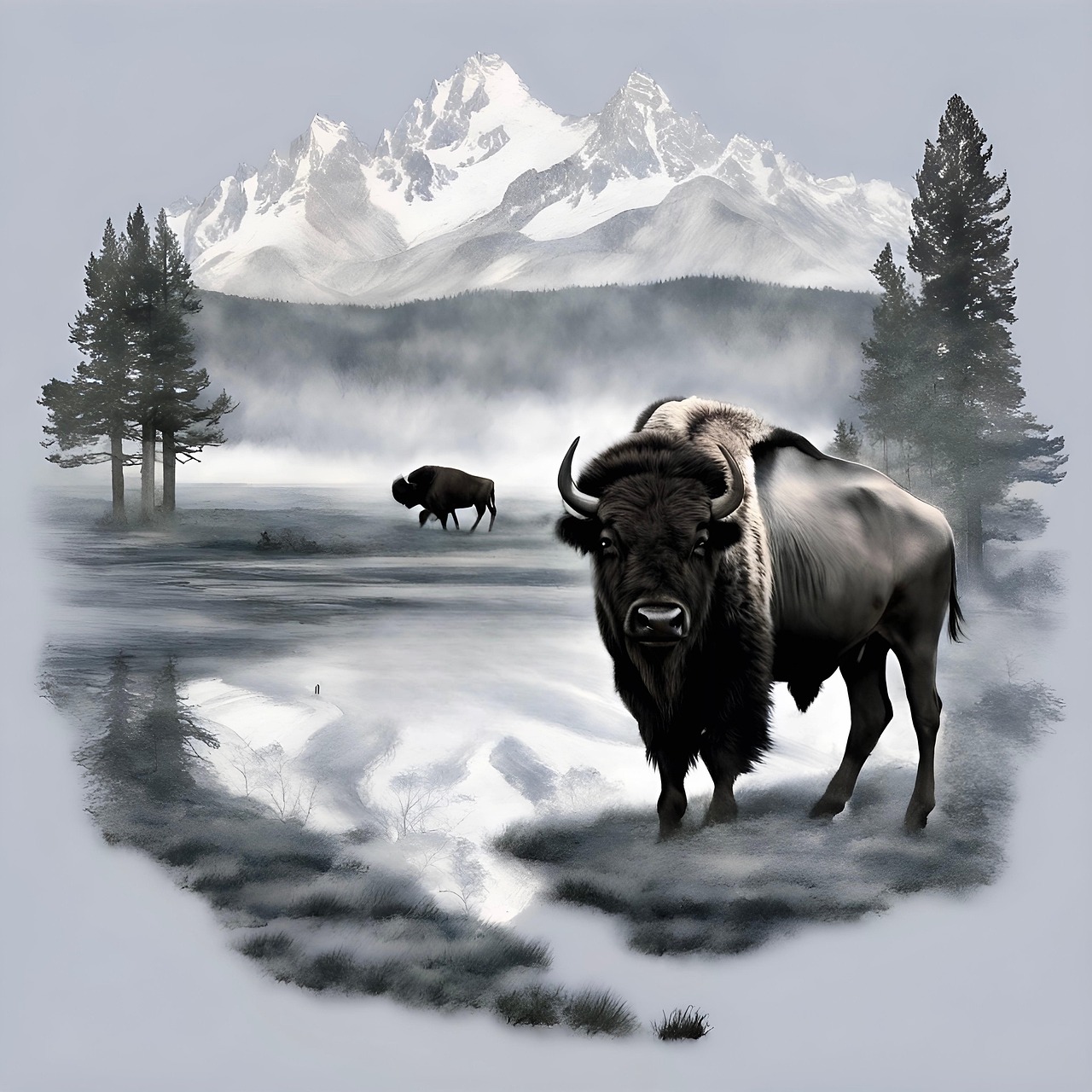 Download free HD stock image of Buffalo Bison Free buffalo bison mountain illustration