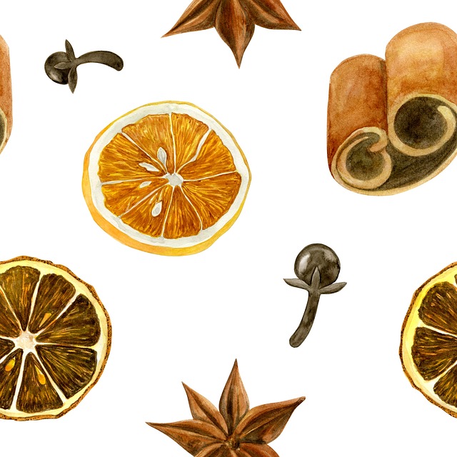 Gewürze, Nahtlos, Muster, Nelken, Orange