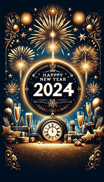 Neues Jahr 2024, Feier, Feuerwerk, Sekt