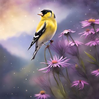 Free Goldfinch Bird Purple Coneflower illustration and picture