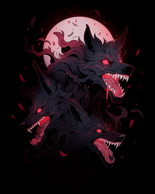Free ai generated cerberus wolf illustration
