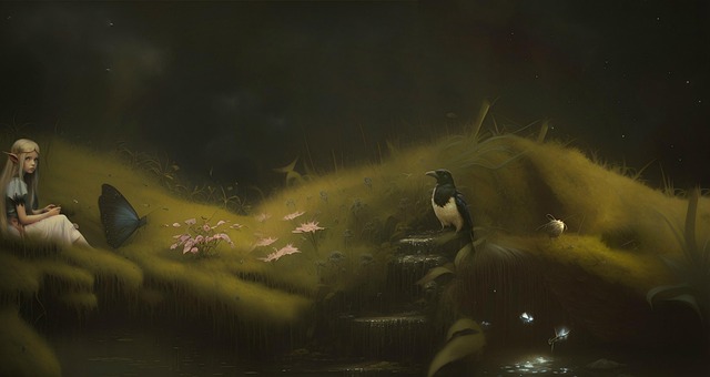 Free fairy crow night illustration