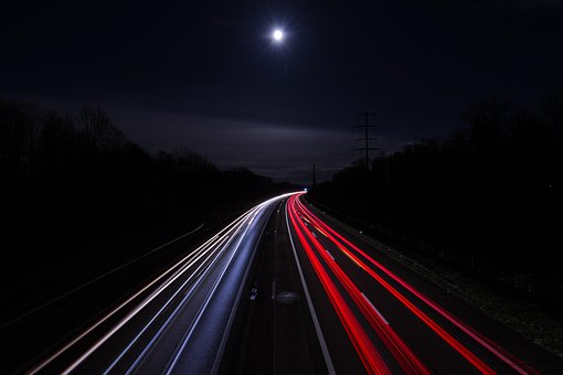 Autobahn, Straße, Licht, Natur, Mond