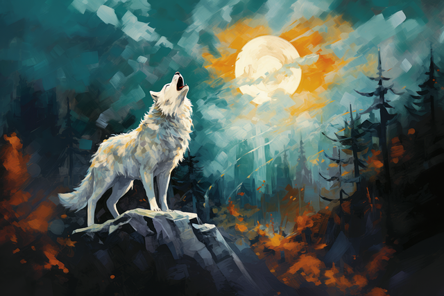 Free ai generated wolf full moon illustration