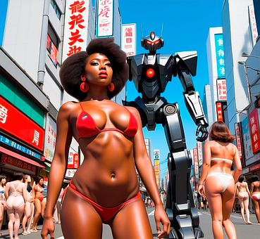 Kvinde, Sort, Robot, Giant, Tokyo, Gader