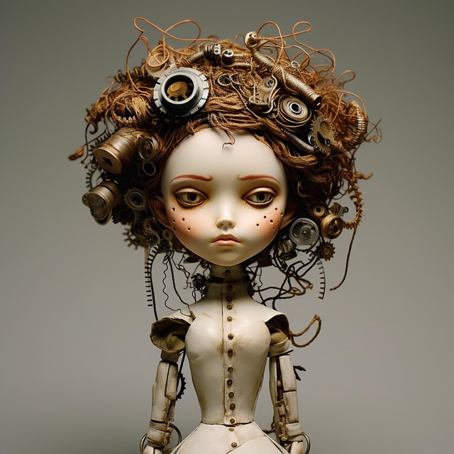 Free ai generated ball jointed doll steampunk illustration