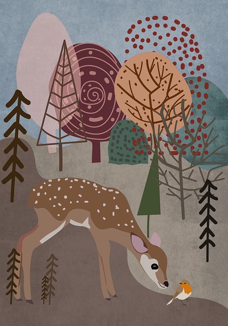 Free deer robin animals illustration