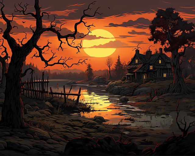 Free sunset lakeside lake illustration