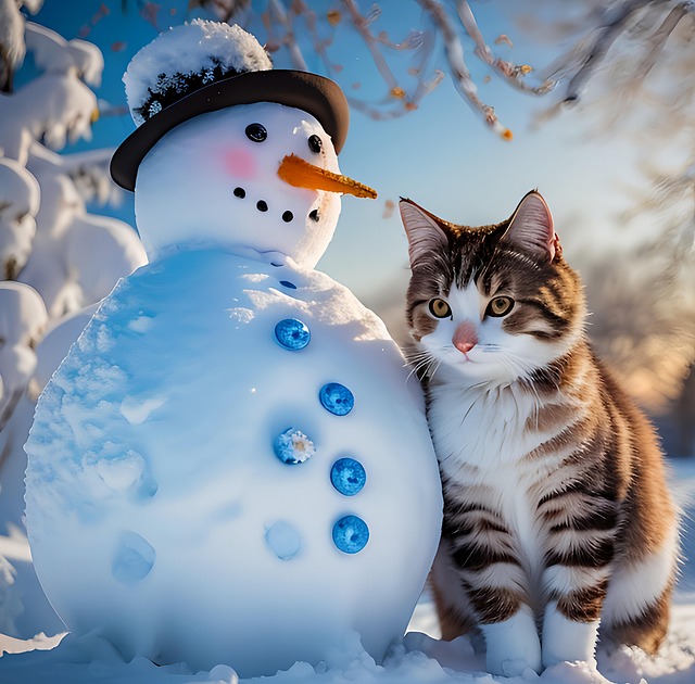 Free ai generated snowman cat illustration