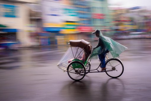 Regen, Zyklo, Schwenken, Straße