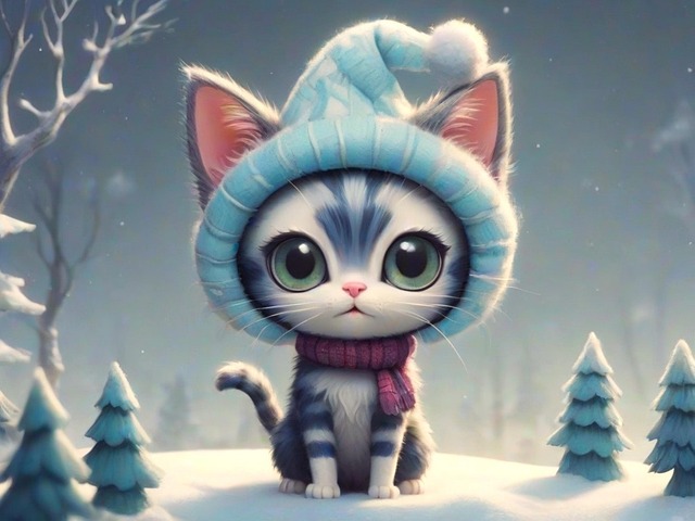 Cat, Kitten, Winter, Holiday, Christmas