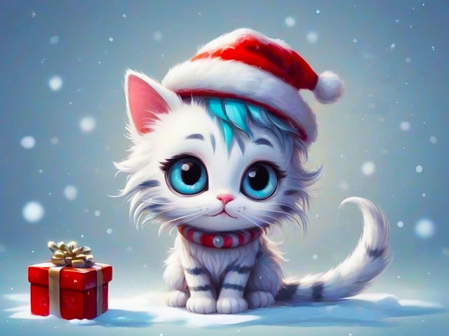 Кот, Котенок, Зима, Праздник, Рождество