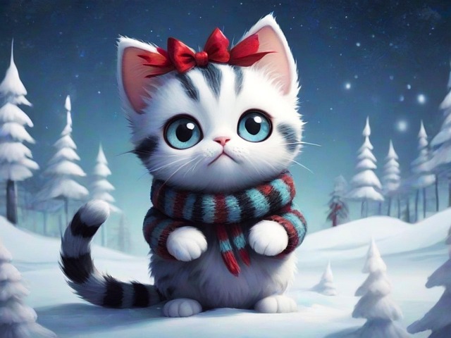 Cat, Kitten, Winter, Животное, Holiday