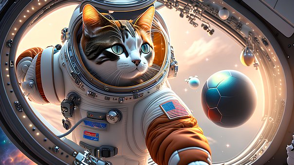 Espacio, Astronauta, Gato, Mascota