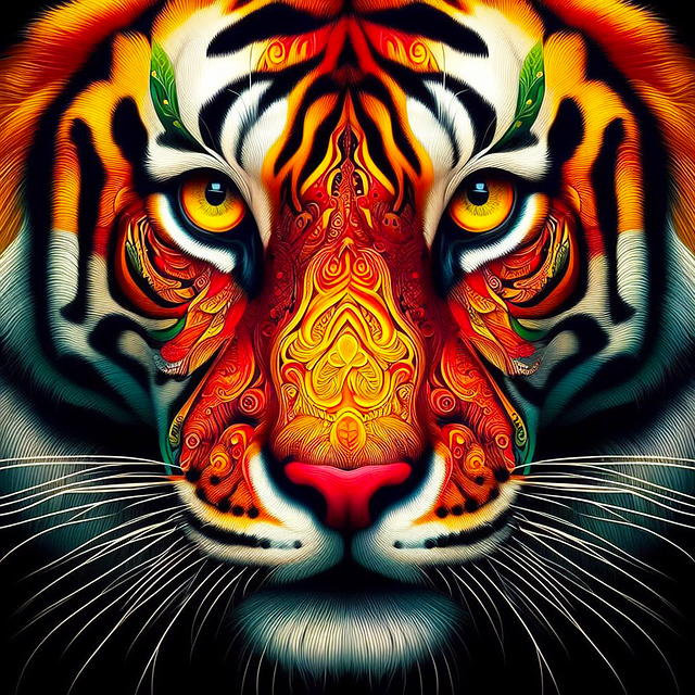 Tiger, Maleri, Farve, Farverig, Design