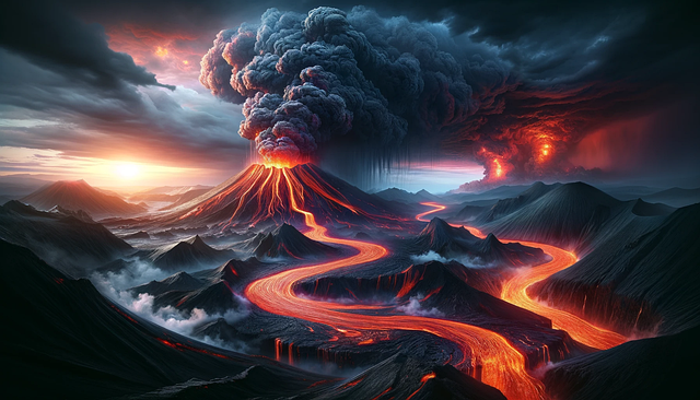 Ai产生的, 火山, 喷发, 岩浆, 地质学, 罗氏, 山, 首脑, 自然