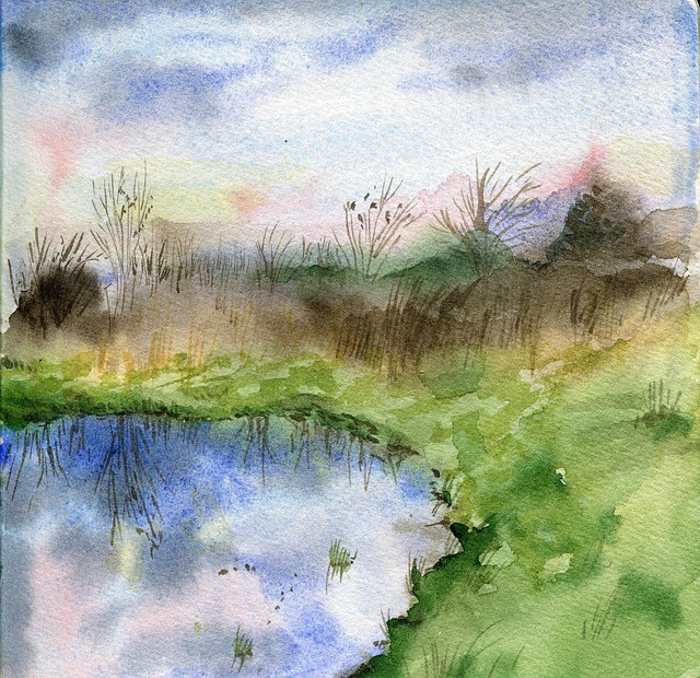 See, Pfütze, Malen, Herbst, Natur