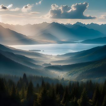 Ai Generiert, Berg, Meer, Ansicht, See