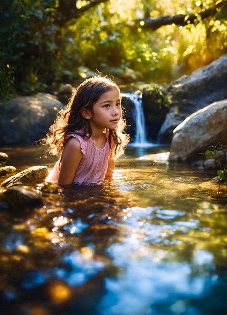 Download Ai Generated, Little Girl, River. Royalty-Free Stock