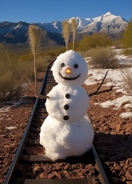 Free ai generated snowman train track illustration